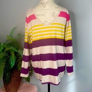 Lane Bryant V Neck Long Sleeve Striped Shirt Top